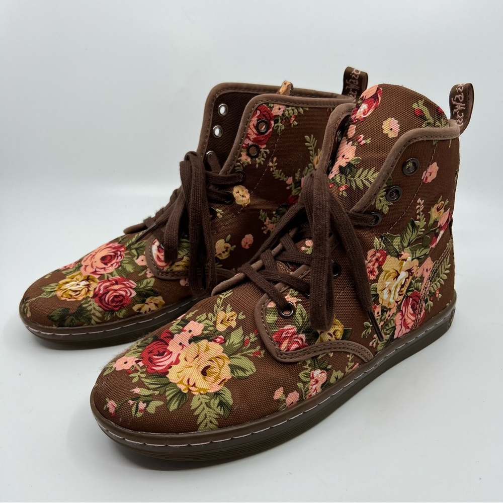 DR. MARTENS 8 Shoreditch Floral Rose Canvas Victorian Boots Low Profile - Picture 1 of 10